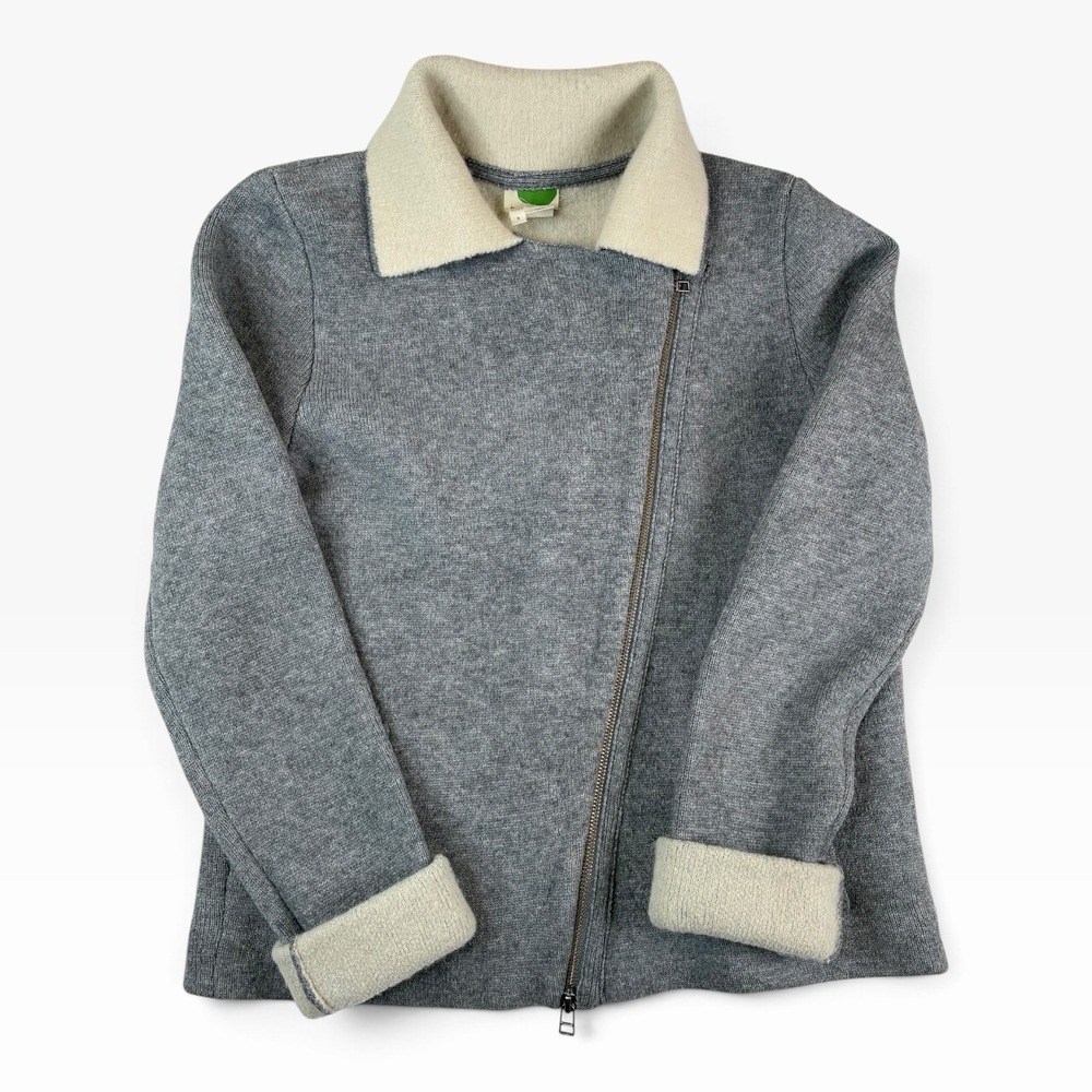 Anthropologie Asymmetrical Jacket Women Sz Small Gray Wool Alpaca Blend Full Zip